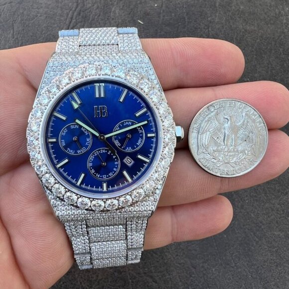 Moissanite Men's Perpetual Calendar Iced Hip-Hop Watch with 35ct Gemstones - Picture 6 of 10